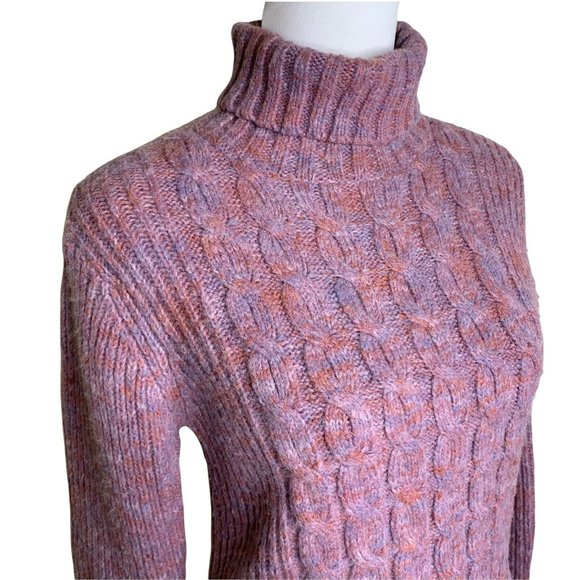 Levi's Lavender Melange Turtleneck Chunky Cable Knit Pullover Sweater Womens M - Picture 3 of 9